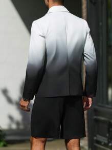 Manfinity Homme 男士新款渐变西装套装，男士商务休闲修身时尚百搭西装外套和短裤两件套 - 黑與白 - 查看 2