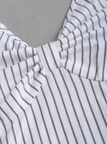 Sweetra Spring/Summer Casual Striped Halter Twist Back Sexy Cropped Shirt For Women - White - View 4