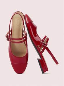 CUCCOO DOLLMOD Women's Stylish Red Mary Jane Slingback Shoes, Simple Casual Comfortable For Commute, Date, Party, Holiday