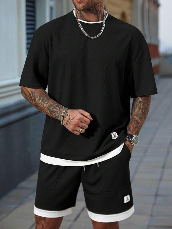 Manfinity CasualCool Men's Casual Crew Neck Short Sleeve T-Shirt Set, Summer Mens 2 Pieces Outfits Summer Mens Two Pieces Outfits Men Two Pieces Outfits Short Set Men Two Pieces Short Sets Mens 2 Pieces Outfits Short Set