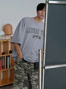 DAZY Summer Letter Print Smog Blue Men T-Shirt - Blue - View 2