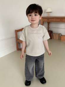 Hapijoa 男童街头印花宽松短袖上衣，夏季 - 米色 - 查看 4