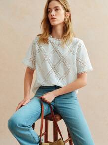 Écloséra 女士时尚优雅镂空刺绣蕾丝边宽松舒适夏季沙滩装度假 - 白色 - 查看 4