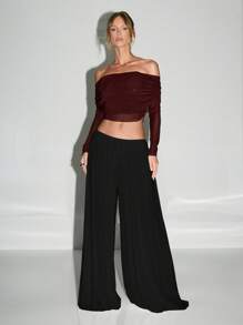 KIZN Pantalones palazzo de pierna ancha, de cintura alta, fluidos, de malla, elegantes para usar por la noche, en el hogar o en festivales y bailes