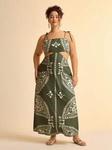 CAJUNI Đầm Maxi Ngắn Không Tay In Hoa Bohemian Vintage Cỡ Lớn Cho Nữ, Đầm Ngày Lễ Thường Ngày - Nhiều màu - Xem 3