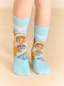 Blippi X SHEIN 3 Pairs Cartoon Figure Graphic & Dinosaur Pattern Kids Socks Set, 100% Cotton