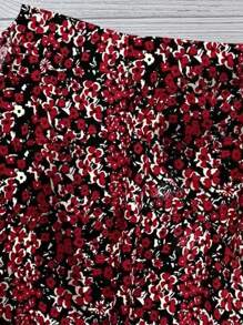 Linhara Cămașă de damă mărime mare, cu imprimeu floral și guler rotund, lejer, mânecă scurtă, ținută de vacanță