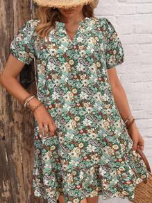 Breezaya Vestido informal de verano con cuello en V y mangas abultadas, estampado en todo el vestido, tallas grandes - Multicolor - Ver 5