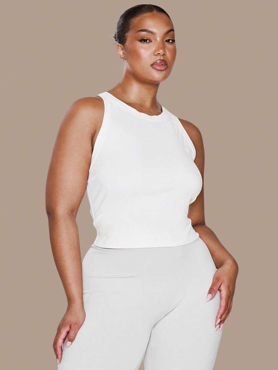 MUSERA 加大码工字领无袖背心，假日、优雅、休闲春季夏季复活节穿搭 - 白色 - 查看 1