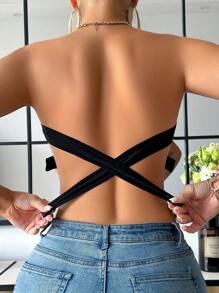 NudeFit Strapless Solid Color Cross-Back Bandeau Bra