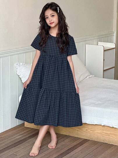 Dazy Kids 女童花卉印花圆领梭织短袖睡衣，夏季
