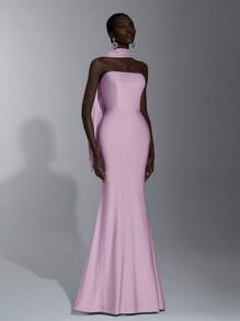 Elitara 优雅分层露肩弹力针织美人鱼裙，适合婚礼、单身派对、度假、舞会、伴娘（成人） - 粉色 - 查看 1
