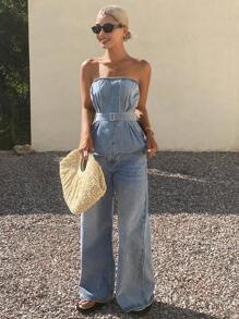 DAZY 夏季新款毕业休闲牛仔女童女式牛仔套装 - 藍色 - 查看 6