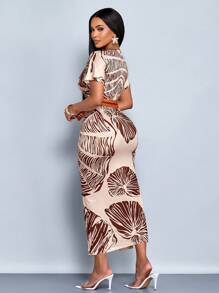 SOLERSUN 不对称上衣，抽绳侧褶衬衫，纯色休闲时尚单肩上衣 - 杏色 - 查看 2