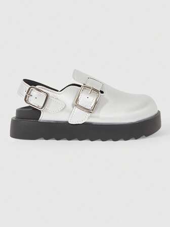Grunge Punk Women's Punk Gothic Closed Toe Hollow Backless Loafers, Leather Strap Soft Bottom Platform & Wedge Heels