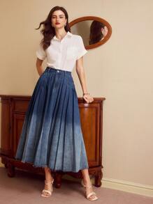 Vintamour 复古优雅女士牛仔裙，带口袋，褶皱休闲通勤度假夏季