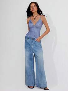 Roylia Fashion Versatile Casual Stripe Fitted Camisole - Blue - View 6