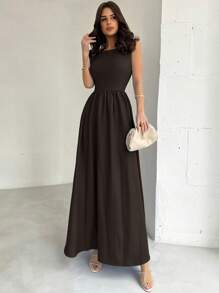 Firerie 女式蓝色收腰 A 字长裙，适合情人节、音乐会、表演、约会、派对、婚礼、性感、优雅、通勤、返校、度假、海滩、浪漫 - 咖啡棕 - 查看 6