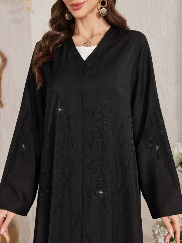 Al Najma Women's Black Loose Fit Elegant Robe With Rhinestones, Modest Abaya