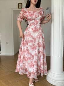 Modelyn Women's Floral Jacquard Textured Print Form-Fitting Midi Dress - Pink - View 4