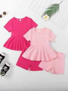 2pcs/Set Girls Toddler Young Girl Mexican Patterned Short Sleeve T-Shirt And Bike Shorts, Summer, School, Campus, College