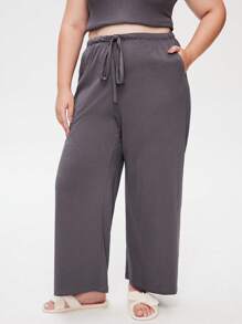 LUVLETTE Große Größen Set aus weicher Baumwolle mit Basic-Lässig-Sporty Elastic Rippenstrick Tanktop & Hose, Loungewear, luftiges Pyjama Set, Sport Lässig Komfort Outfit mit Aktiv Hose mit Taschen, Wäsche als Oberbekleidung