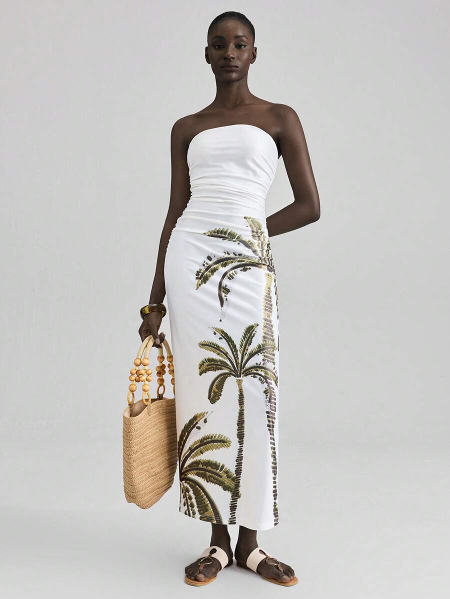 Ontre Robe d'été 2025 pour femmes avec imprimé palmier, convient pour le Jour de l'Indépendance, la plage, les vacances, la remise des diplômes, le bureau, la plage, les vacances, le thé, les fêtes, les vacances, le style casual, le style rétro vintage