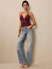 Poéselle Blusa de escote halter y espalda descubierta con cuentas, ideal para vacaciones