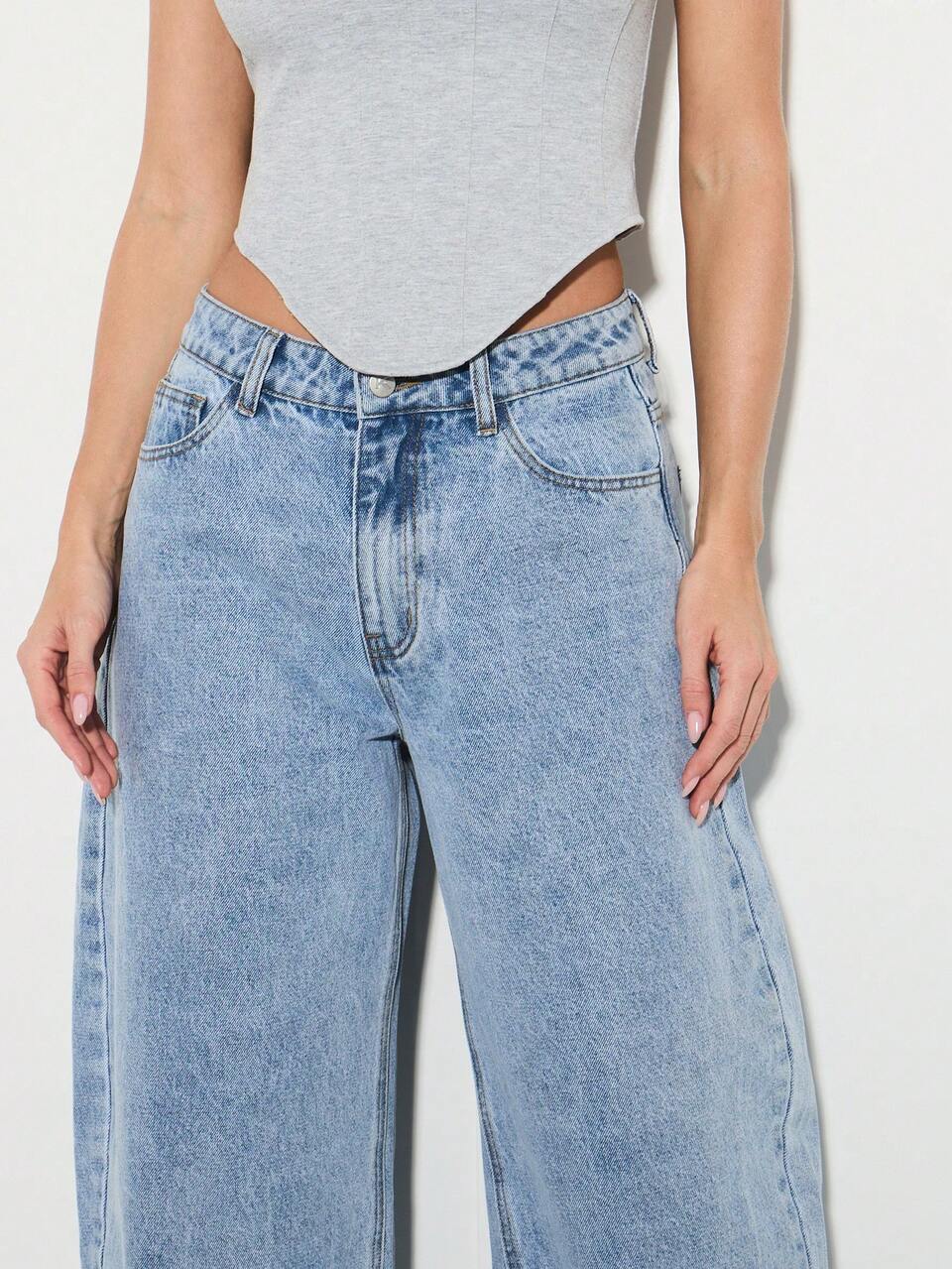 KIZN High Waisted Barrel Leg Wide Jeans