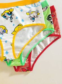 THE POWERPUFF GIRLS X SHEIN 3pcs Women Cute Cartoon Blossom, Bubbles, Buttercup Pattern Panties,Comfy, Bacis, Panty Set For Women,Kawaii,Sweet - Multicolor - View 4