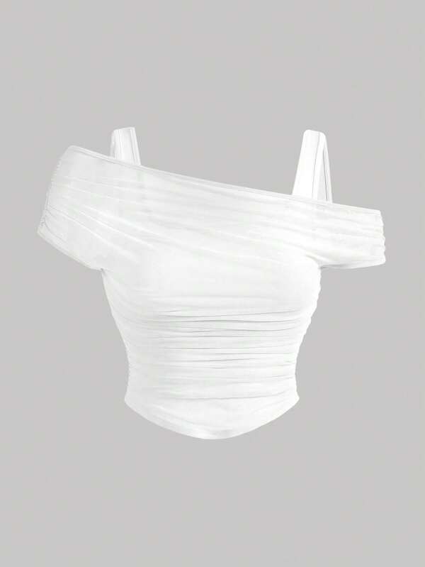 SHEIN MOD Top camisol alb transparent cu un umăr, mărime plus, vară