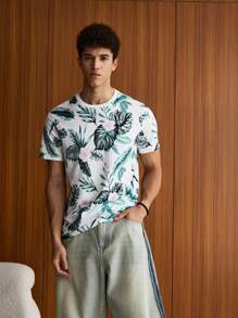 SWAVVY Playeras para hombre con corte ajustado, cuello redondo, mangas cortas, con dibujos gráficos florales, ropa casual y de moda para hombres en verano - Multicolor - Ver 5