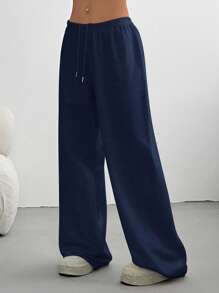 SHEIN PETITE CURVE Pantalones de chándal de mujer de verano, de corte holgado y con nudo delantero, para uso casual diario