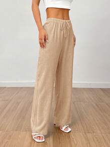 SHEIN PETITE Women's Linen High Waisted Summer Baggy Pants,Cargo Pants - Apricot - View 7