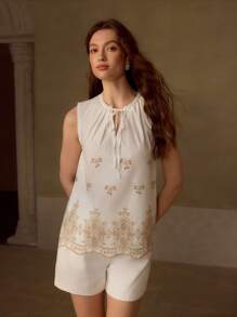 MOTF PREMIUM WOMEN'S EYELET EMBROIDERY SLEEVELESS BLOUSE, SUMMER VACATION BOHO CHIC - Multicolor - View 6