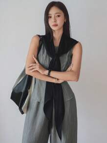 Dazy-Less 1 件女士缎面素色优雅披肩腰带，休闲商务通勤约会装 - 黑色 - 查看 2