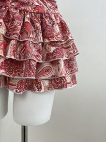 SHEIN Unity 女士夏季彩色印花性感低腰多层荷叶边短裤 - 粉色 - 查看 5