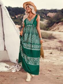 LanaWest Vestido con estampado floral y volante en el bajo para mujer, ideal para vacaciones