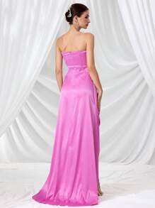 Coutiva Vestido de noche con escote descubierto para mujer (con aplicaciones), vestido de fiesta para invitada de boda - Rosa coral - Ver 3