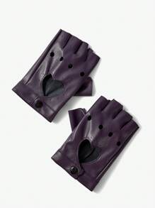 SHEIN ICON Fashionable Retro Solid Color Hollow Heart Half-Finger Gloves - Purple - View 2