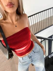 Siren Gaze توب قصير أنبوبي منسدل منقسر طباعة تعتيق صيفي مناسب للنساء