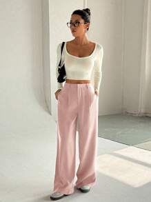 SHEIN PETITE Pantaloni morbidi e ampi di alta gamma con design vintage alla moda e di per il 2025