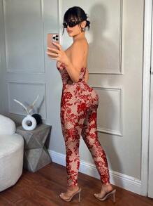 SHEIN SXY Casual Sexy Floral Print Jumpsuit For Summer