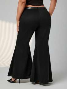 SHEIN ICON Damen Lässig Hose mit ausgestelltem Bein in Schwarz, Große Größen, vielseitig einsetzbar und figurbetont - Schwarz - Übersicht 2