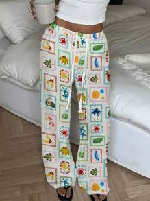 Aloruh Elegant Low Waist Sexy Lady Beach Summer Theme Graphic Print Casual Pants, Suitable For Summer