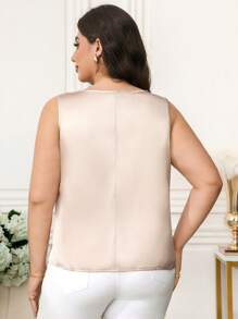 Reflora Áo tank top lưới thêu hoa thời trang thanh lịch dành cho nữ cỡ lớn, thích hợp cho mùa hè và ngày Valentine. - Màu be - Xem 2