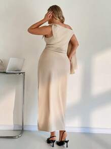 Auralis Abiti estivi di grandi dimensioni per donne, abiti da donna per il business di colore solido alla moda, nuovi abiti casual da pendolare con spalla asimmetrica e obliqua, abiti lunghi dritti con spacco, abiti estivi da donna, abiti da laurea, abbigliamento casual da donna, abiti da compleanno per donne, abiti eleganti da donna, abbigliamento da lavoro per donne, outfit da ufficio per donne, outfit da compleanno per donne, outfit da concerto country, outfit da chiesa per donne, outfit da insegnante per donne, outfit da aeroporto per donne, outfit da brunch per donne, abiti modesti per donne, outfit eleganti per donne, abiti da lavoro per donne, abito modesto, abito in lino di colore per donne - Albicocca - Visualizzare 2