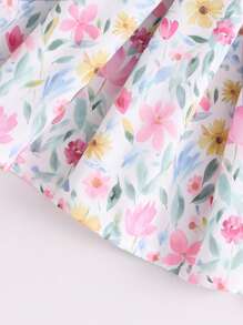 SHEIN Young Girl Floral Print With Bow Decor Sleeveless Round Neck Dress - Multicolor - View 6