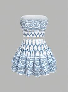 Sweetra Conjunto de 2 piezas con top halter con estampado floral y minifalda de talle alto
