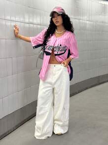 StreetHx Women Street Sporty Print Short Sleeve Shirt, Summer